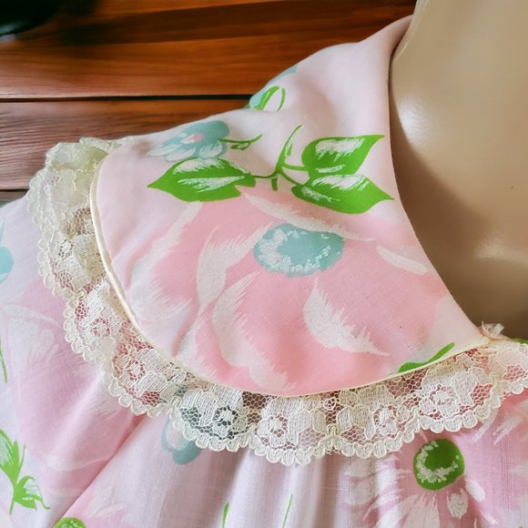Vintage Pink Floral Patio House Lounge Dress Women's Small Pockets Button USA - Picture 10 of 14